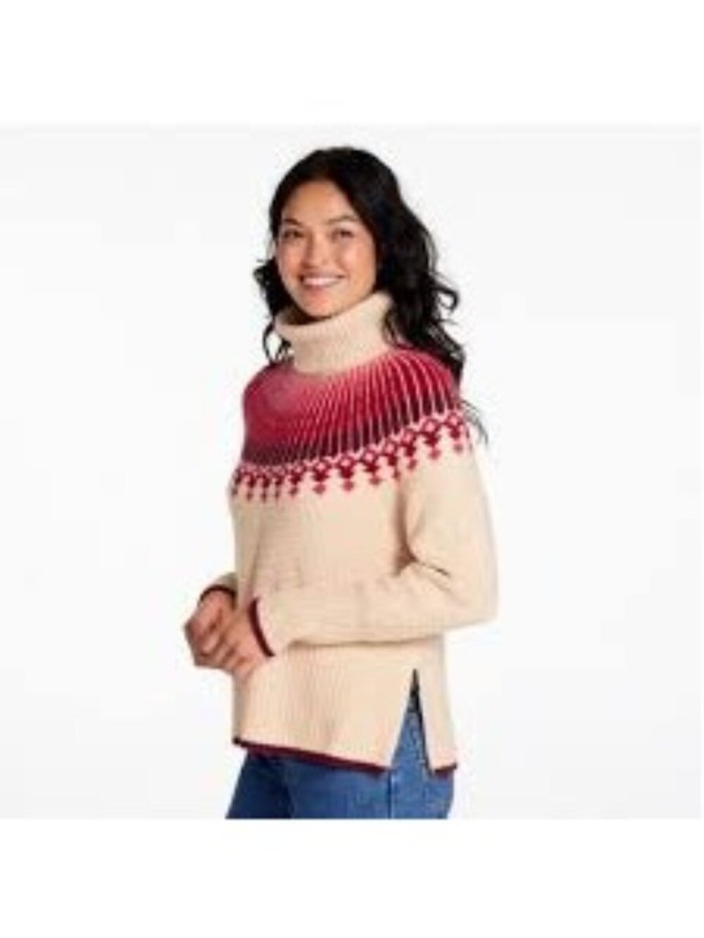 L.L.Bean SuperSoft Waffle Sweater Turtleneck Fair Isle Preppy Soft Girl Coastal
